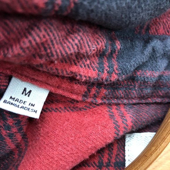 JACHS Mens Long Sleeve Button Down Flannel Shirt Red Black Plaid Pattern Medium - Picture 5 of 8